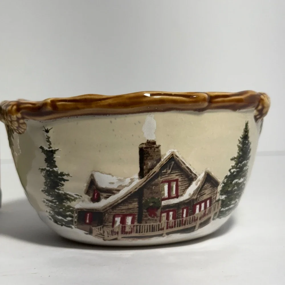 St. Nicholas Square Snow Valley Dip Mix Set Ceramic Bowl and Spreader Christmas